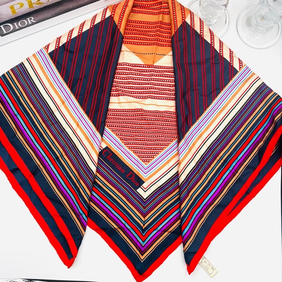 Dior Accessories - Dior Vintage Multicolor Striped Silk Scarf